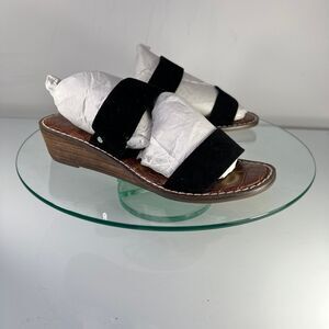 Sam Edelman Shellie Wedge Sandals Black Brown Suede Leather Slip on Straps